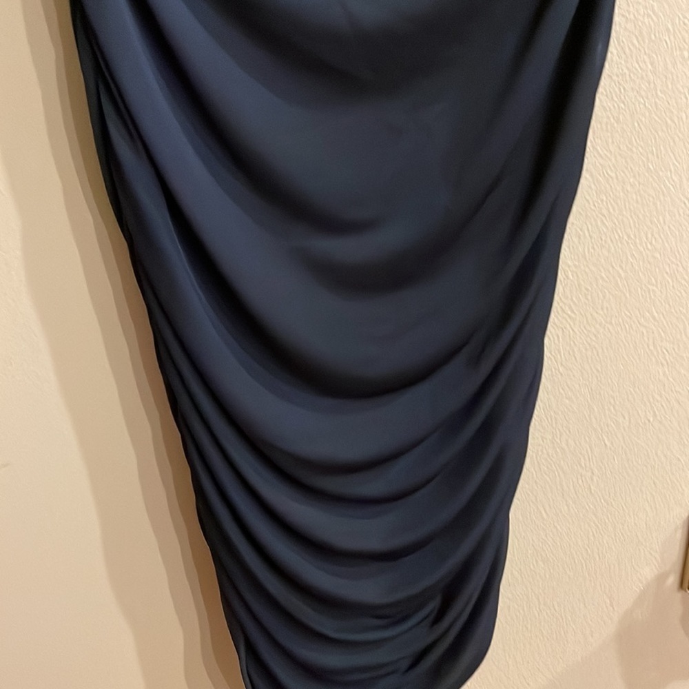 A Pea In The Pod Maternity Navy Blue Ruching Sides Dress Size Med Square Neck — image 6 of 8